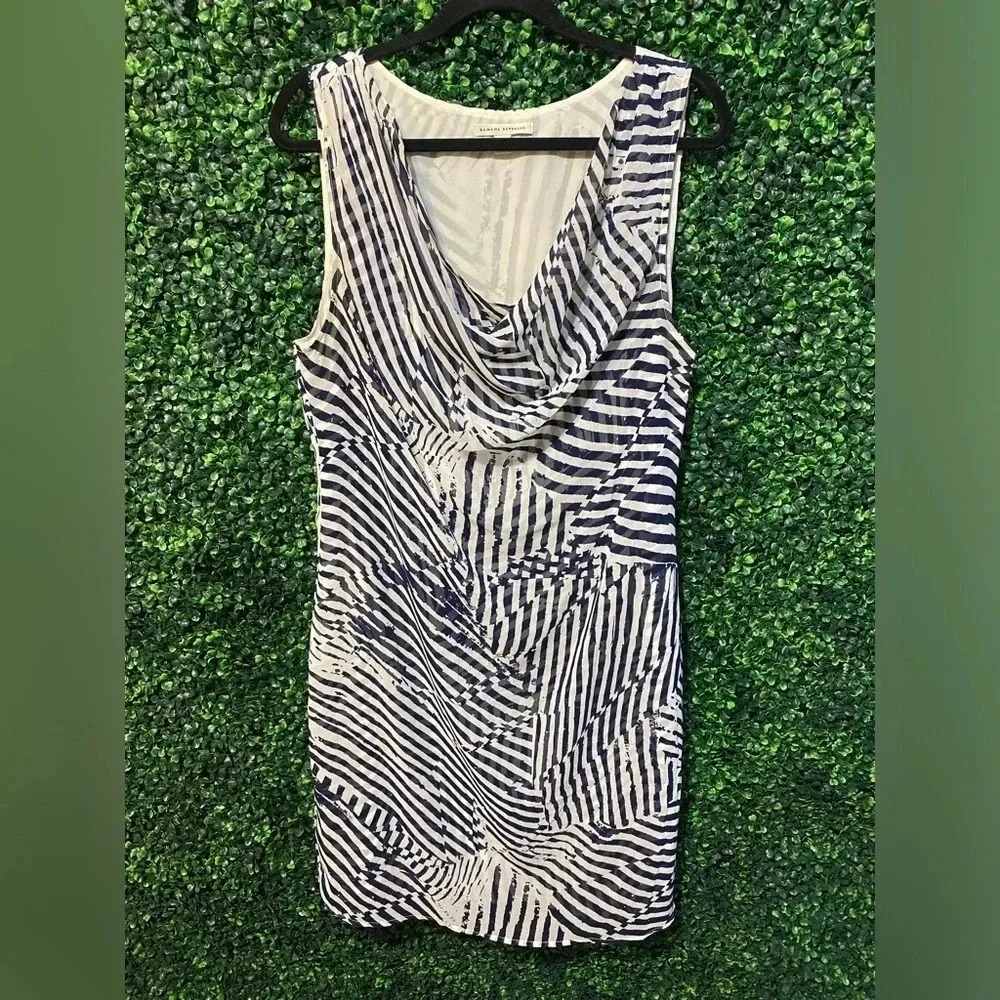 Banana Republic Navy Blue White Stripe Drape Neck Sleeveless Dress - Size 16